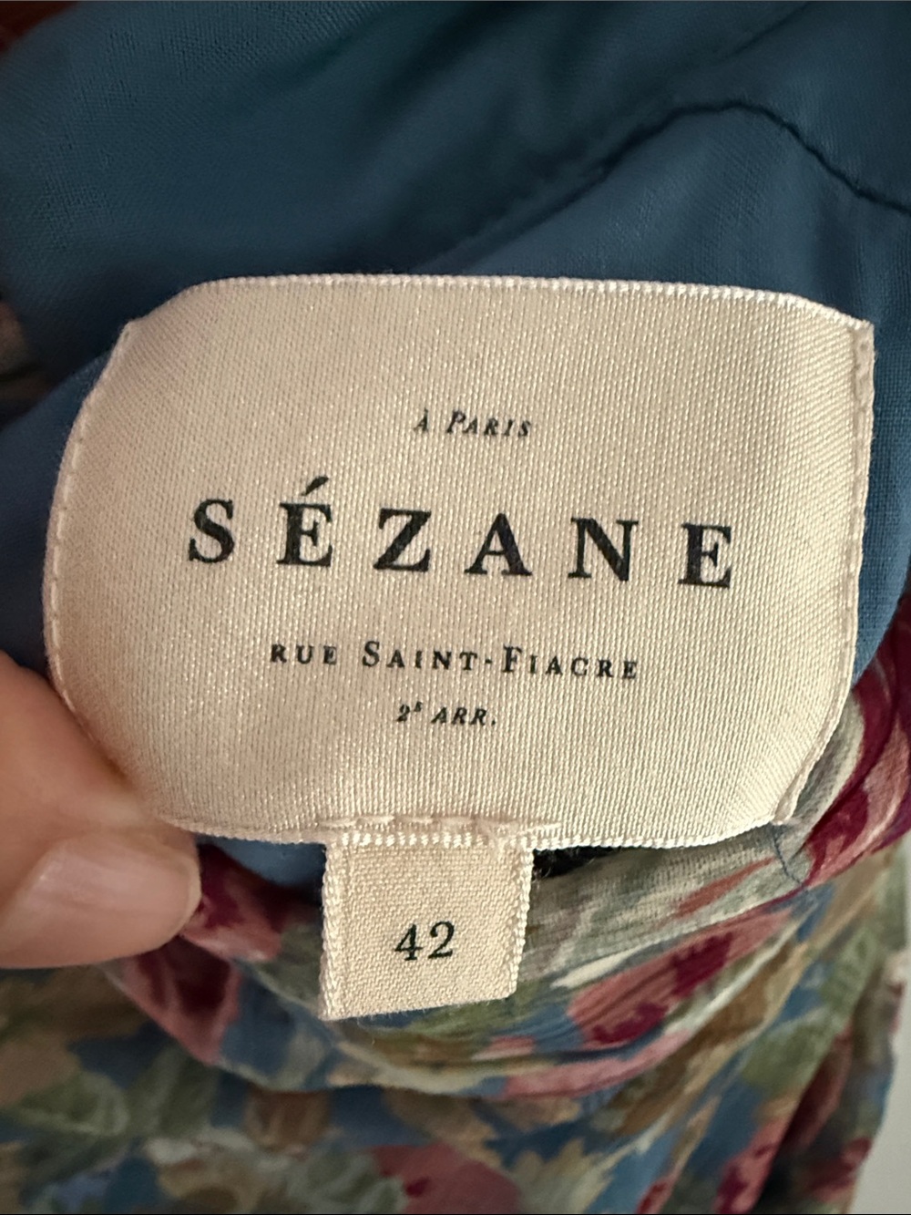 Sezane Margareth Dress Blue Floral High-Neck Tiered Mini Summer Boho 42/US10 - Picture 7 of 8